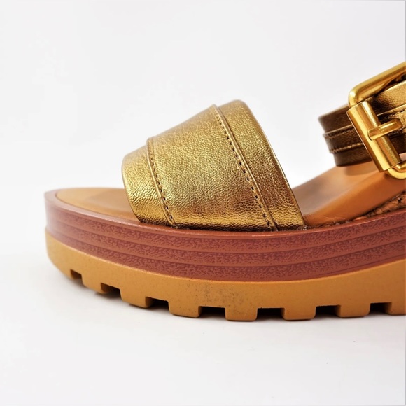 NIB See By Chloe Goat MD Sand Robin Gold Leather Platform Wedge Sandals 6 US - Picture 9 of 16